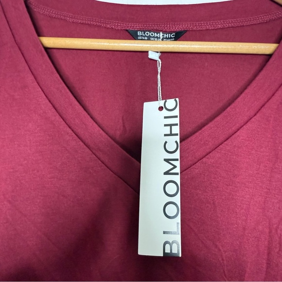 Bloomchic Burgundy Colorblock Contrast Striped V Neck T-shirt Women’s 1X 14-16 - Picture 7 of 11